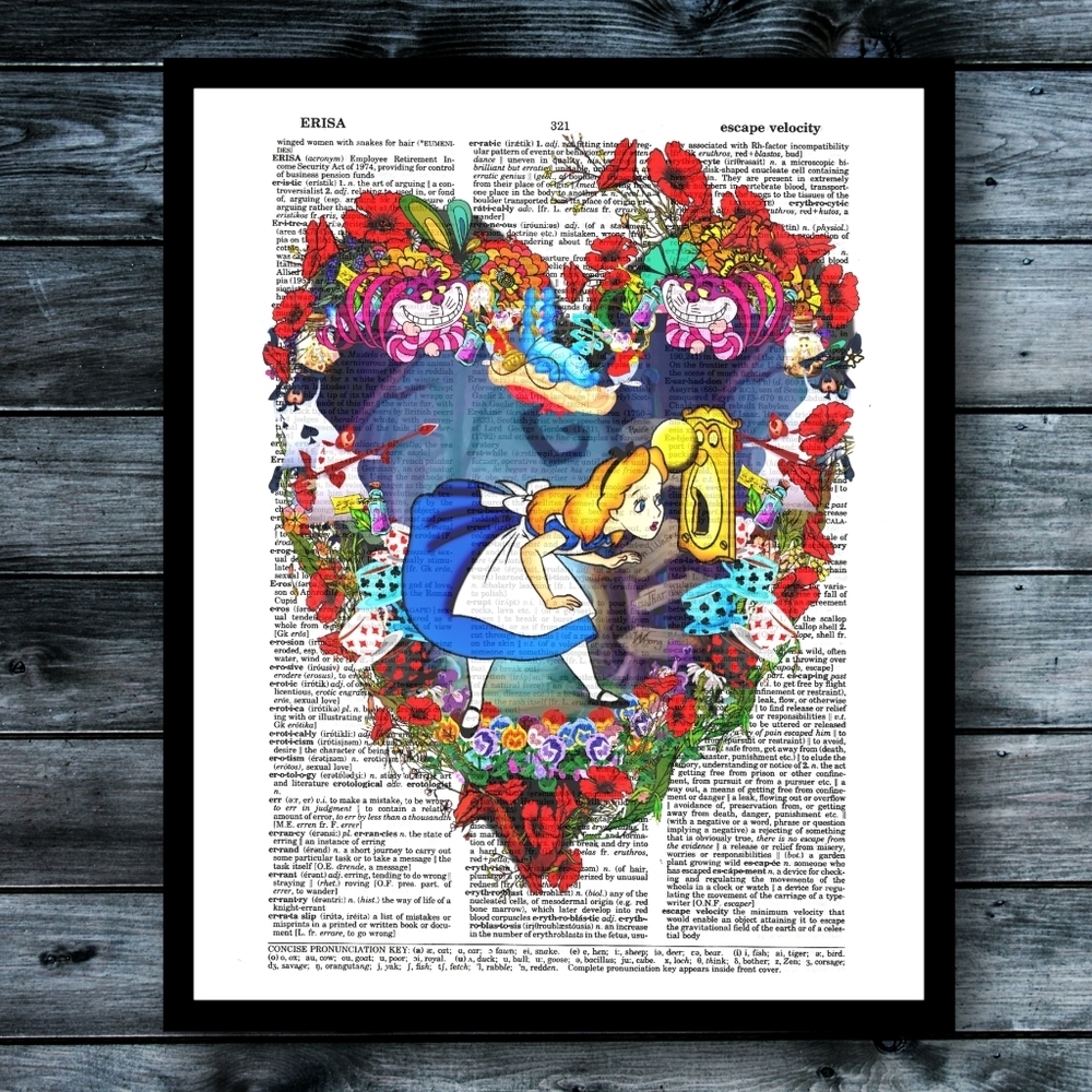 Alice Wonderland Love Cheshire Cat Wildflower Dictionary Art Print